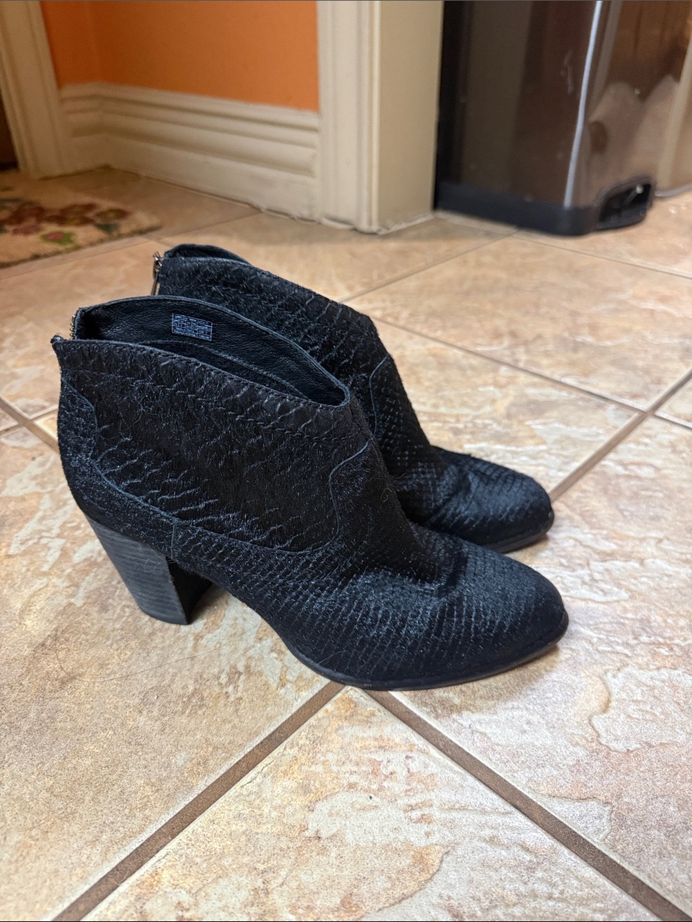 UGG Black Textured Ankle Booties with Block Heel
